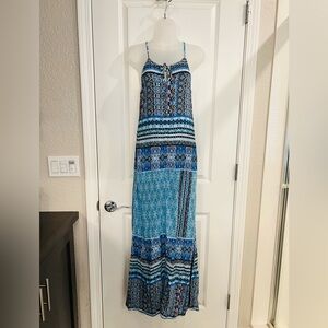 Lulus Two Weeks in Tahiti Blue Print Maxi Dress